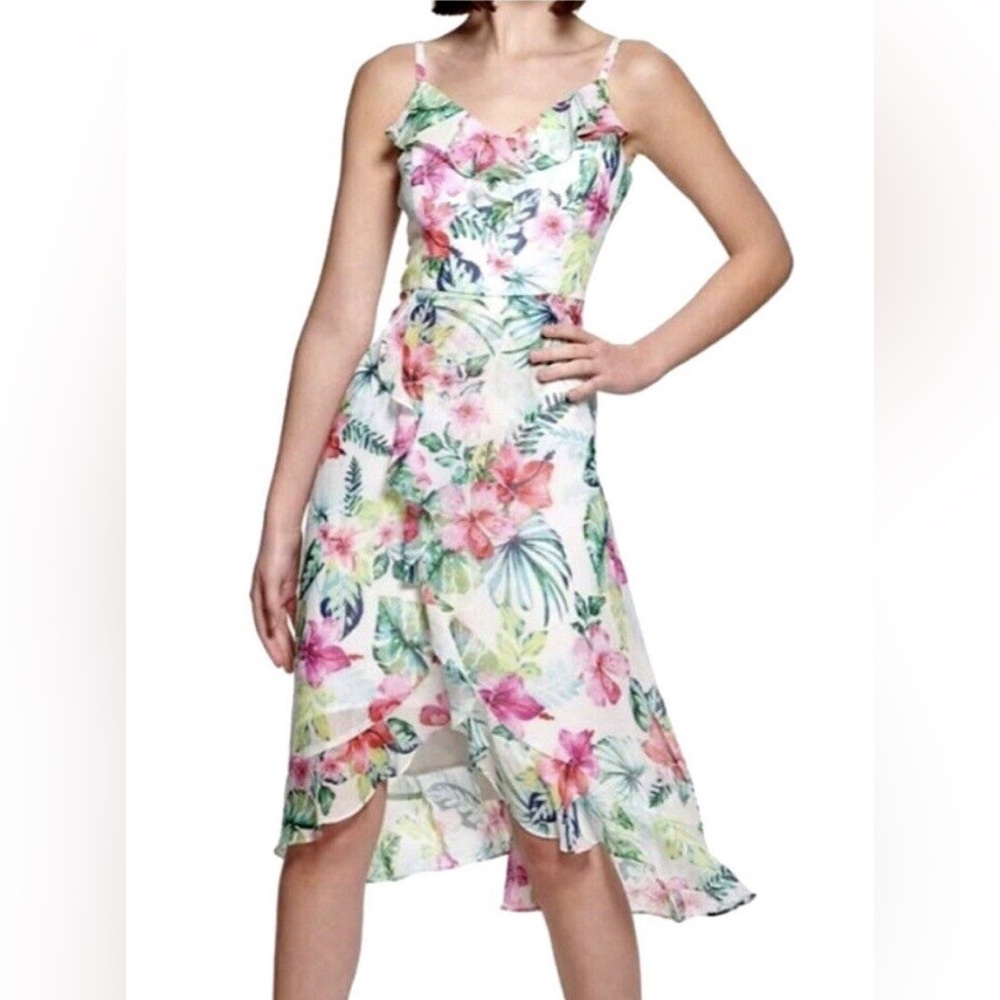 Kensie Strapless Dress with Pink and Green Floral Design